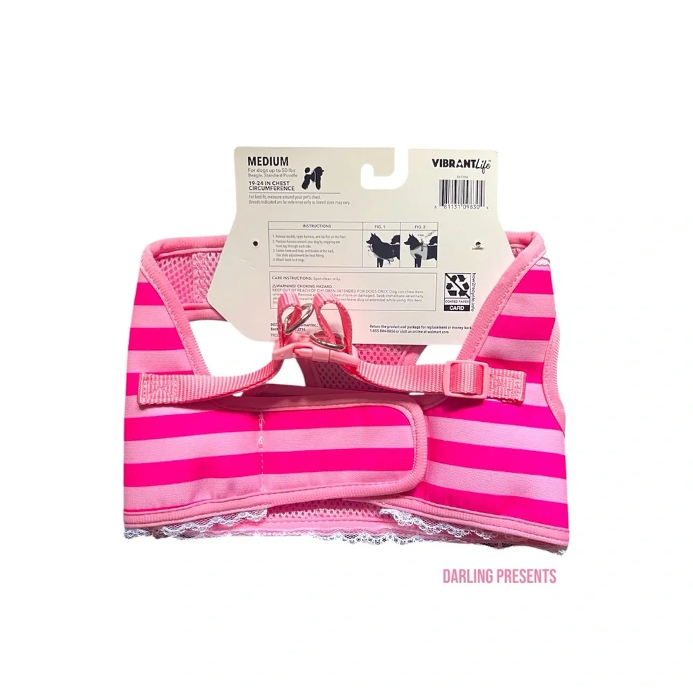 Vibrant Life Stripped Harness Dog Color Pink Size M